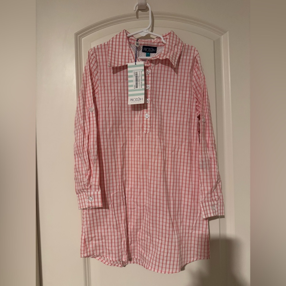 Prodoh Pink Checkered Button-Up Shirt Dress